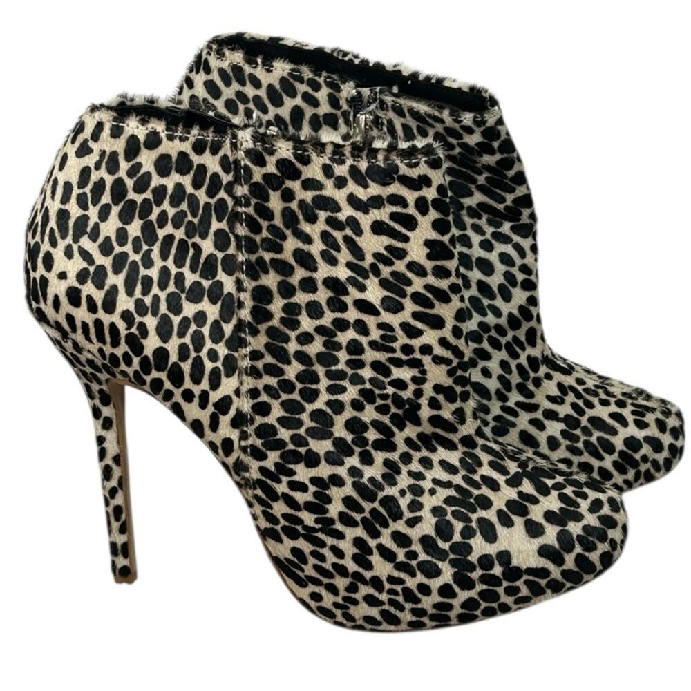 Vintage Victoria's Secret Leopard Calf Hair Stiletto Ankle Boots 9